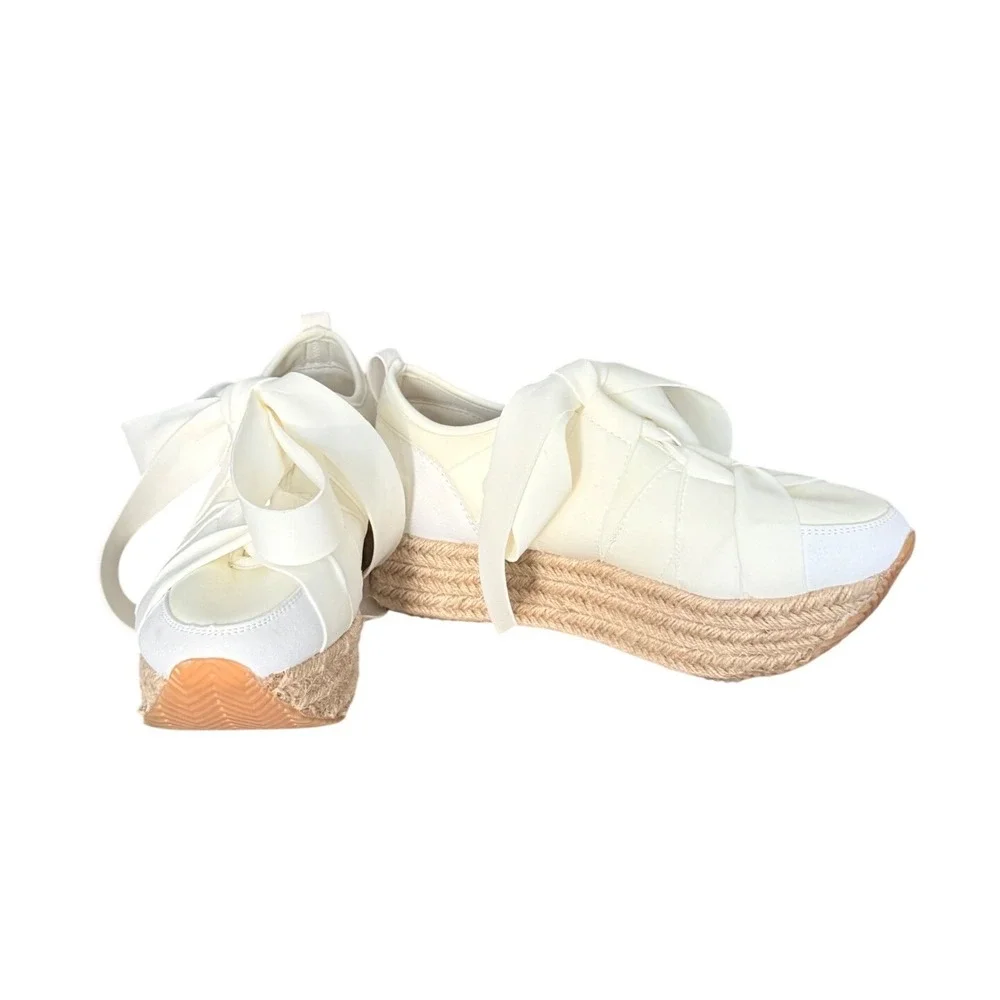Menina Off White Satin Ribbon Bow Espadrille Platform Sneakers Womens